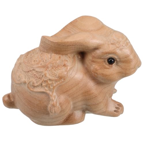 ERINGOGO Osterhase aus Holzschnitzerei Dekorative Holzfigur Ostergeschenk Miniatur-Tierkunst Rasenschmuck Gartendekorationen im Freien Hasenfigur aus Holz Gartenschmuck hölzern Beige von ERINGOGO