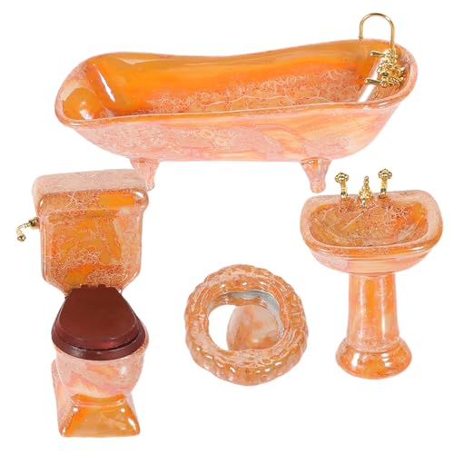 ERINGOGO Packung 4 Doll Badezimmer Möbel Dekoration Dollhouse Miniatur Badewanne Requision Podest Pfanne Waschbeckenspiegel von ERINGOGO