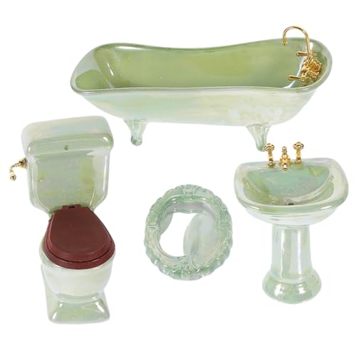 ERINGOGO Packung 4 Doll Badezimmer Möbel Dekoration Dollhouse Miniatur Badewanne Requision Podest Pfanne Waschbeckenspiegel von ERINGOGO