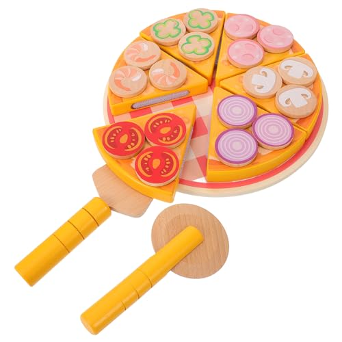 ERINGOGO Pizzaspielzeug Spiele vorgeben küchenspielzeug für kinderküche spielküche zubehör Pizzastücke Küche Montessori-Tablett Holzkuchen hölzern von ERINGOGO