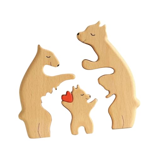 ERINGOGO Puzzle Und Kind Bär Holz Bärenskulptur Bärenpuzzle Figur Desktop Dekor Bärenpuzzle Dekoration Holzpuzzle Holzbärenstatue Für Den Innenbereich Bärendekoration Niedliche von ERINGOGO