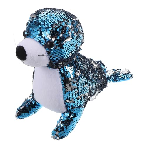 ERINGOGO Robbenpuppe Wende-Pailletten Kuscheltier Seelöwe Blaues Plüschtier Kindertiere Sommer Kleiner Auto Meereskreatur Plüsch Kuscheltiere mit Meerestieren PP Baumwolle Blue von ERINGOGO