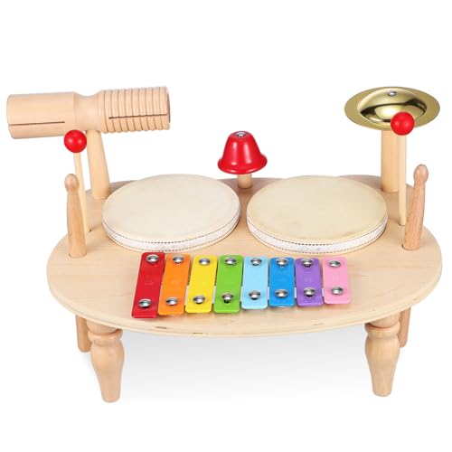 ERINGOGO Schlaginstrumente Musikinstrumente Musikspielzeug Musikinstrumente Xylophon Holzschlägel Schlagzeug Handtamburin Percussion Xylophon Für 1 Jährige Hölzern von ERINGOGO