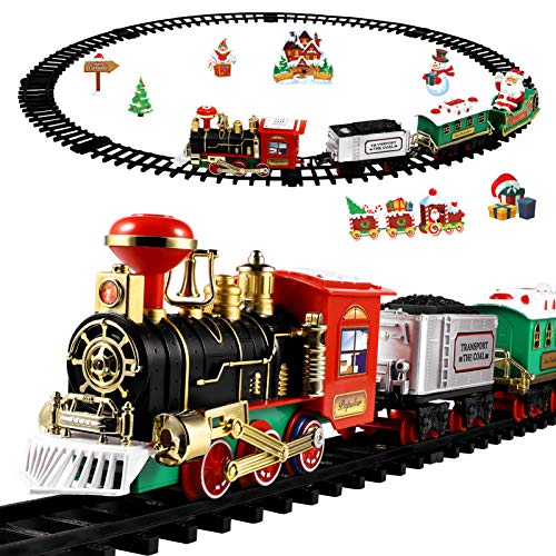 ERINGOGO Weihnachtseisenbahn-Set Mini-Spielzeugeisenbahn Mit Ton Und Licht Batteriebetriebene Kindereisenbahn Klassische Weihnachtseisenbahn-Sets Mit Gleisen Für Jungen Und Mädchen Ab 3 von ERINGOGO