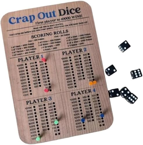 Crap Out Dice Score Board, Dice Game Fun Scoreboard, Crap Out Dice Score Board Score Sheets, Fun Game Dice Scoreboard, Wooden Dice Tray,Score Pads for Scorekeeping of Dice Game Delight (10 inches) von ERISAMO