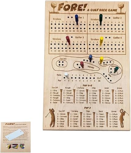 ERISAMO Fore! A Golf Dice Board Game, Wood Tabletop Golf Dice Game, Fun Challenging Golf Dice Game, Portable Fun Game for Home, Travel, Beach,Great Gift for Golfers,Friends and Kids von ERISAMO