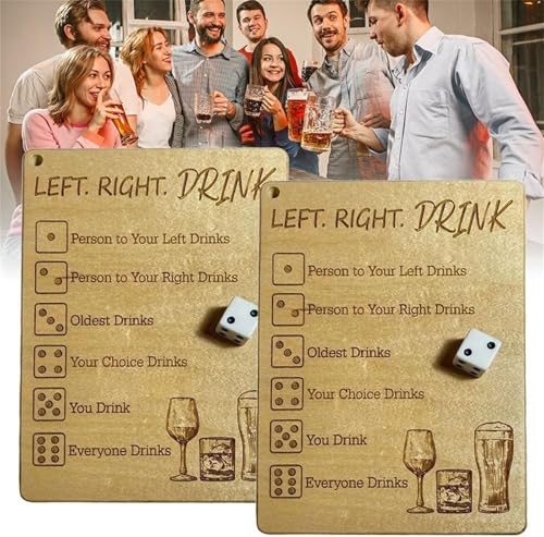 ERISAMO Left Right Drink Drinking Game - Adult Drinking Game Left Right Center, Drink Drinking Game Board, Funny Dice Tray with Dice Bag,Funny Social and Interactive Board Game for Adults (2Pcs) von ERISAMO