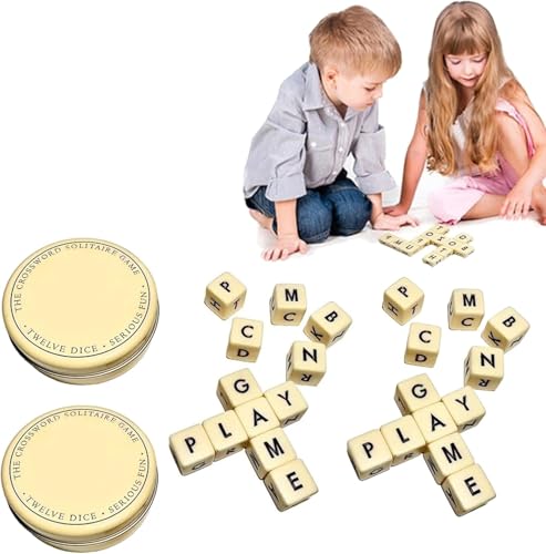 The Crossword Solitaire Game, Alphabet Dice Game,Fun Word Combination Game with 12 Dice, Crosswords Dice Game, Solitaire Board Game for Kids Educational Learning Game (2Pcs) von ERISAMO