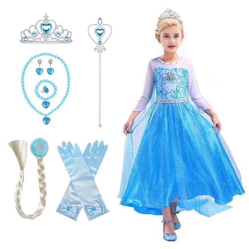 ERMWALR Mädchen Prinzessin Dress Up für Mädchen mit Krone Halskette Sets, Prinzessin Kleid Fancy Outfit Kostüm Langer Rock für Halloween Karneval Party Geburtstag Cosplay Festzug (3-4 Alter) von ERMWALR