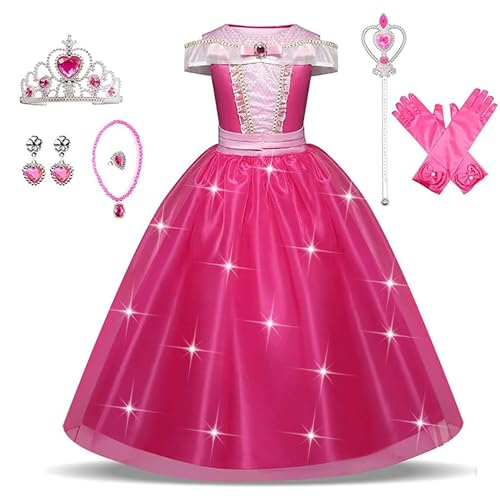 ERMWALR Mädchen Prinzessin Kleid Dornröschen Dress Up für Mädchen mit Krone Halskette Sets, Aurora Prinzessin Kleid Fancy Outfit Kostüm für Cosplay Halloween Karneval Party Geburtstag (3-4 Alter) von ERMWALR