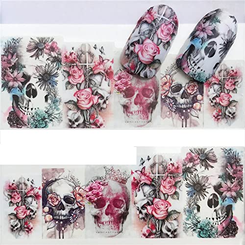 EROSPA® Nailart Nail-Tattoo Totenkopf Schädel Rosen - Nagel Sticker - Aufkleber - 10 Motive - Selbstklebend von EROSPA