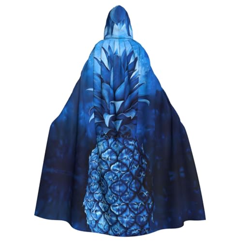 ERSDWRE Blauer Ananas-Umhang mit Kapuze, Halloween, Mittelalter-Umhang, Zauberer-Umhang, schwarzer Umhang, Hexenkostüm für Erwachsene von ERSDWRE