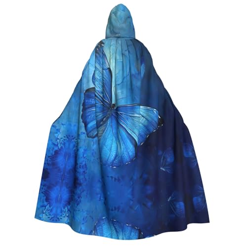 ERSDWRE Blauer Schmetterling Unisex Kapuzenumhang Umhang für Halloween Cosplay Kostüme Robe Karneval Hexe Vampir von ERSDWRE