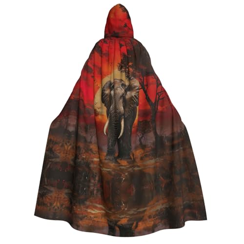 ERSDWRE Elefanten-Sonnenuntergang Unisex Kapuzenumhang für Halloween, Cosplay, Kostüme, Robe, Karneval, Hexe, Vampir von ERSDWRE