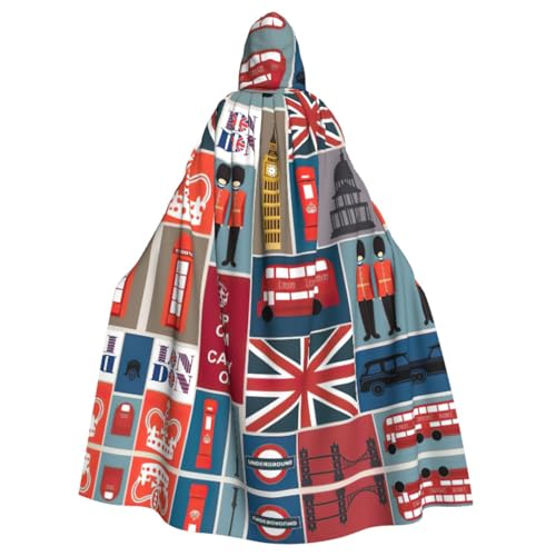 ERSDWRE England Symbols Robe Kapuzenumhang Halloween Mittelalter Umhang Zauberer Umhang Schwarzer Umhang Hexenkostüm für Erwachsene von ERSDWRE