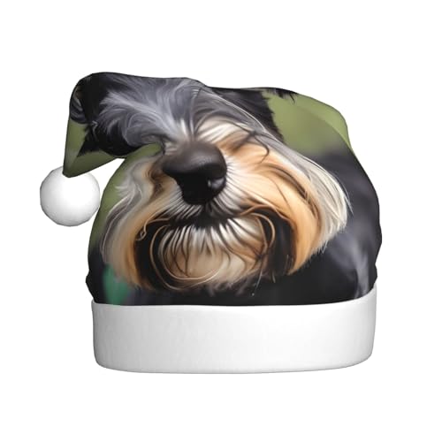 ERSDWRE Entzückende Schnauzer-Weihnachtsmütze, Weihnachtsmannmütze, Erwachsene, Weihnachtsmütze für Neujahr, festliche Party, Kopfschmuck, Zubehör von ERSDWRE