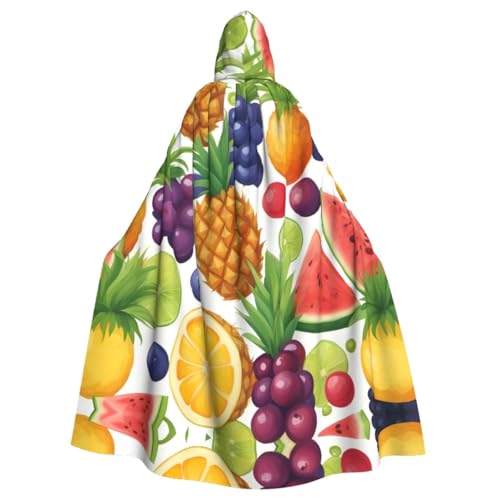 ERSDWRE Fresh Juicy Fruits Ananas Beeren Wassermelone Traube Orange Robe Kapuzenumhang Halloween Mittelalter Umhang Zauberer Umhang Schwarzer Umhang Hexenkostüm für Erwachsene von ERSDWRE