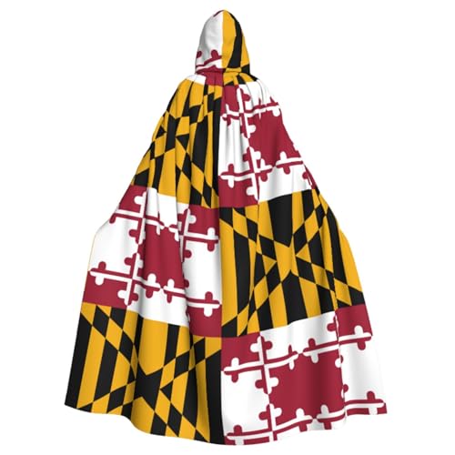 ERSDWRE Maryland Umhang mit Staatsflagge, Kapuzenumhang, Halloween, Mittelalter-Umhang, Zauberer-Umhang, schwarzer Umhang, Hexenkostüm für Erwachsene von ERSDWRE