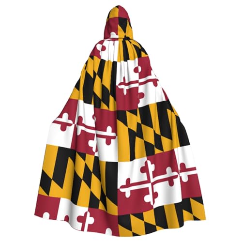 ERSDWRE Maryland Umhang mit Staatsflagge, Kapuzenumhang, Halloween, Mittelalter-Umhang, Zauberer-Umhang, schwarzer Umhang, Hexenkostüm für Erwachsene von ERSDWRE