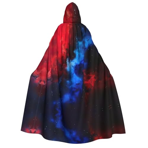 ERSDWRE Roter blauer Galaxie-Umhang mit Kapuze, Unisex, für Halloween, Cosplay, Kostüme, Robe, Karneval, Hexe, Vampir von ERSDWRE