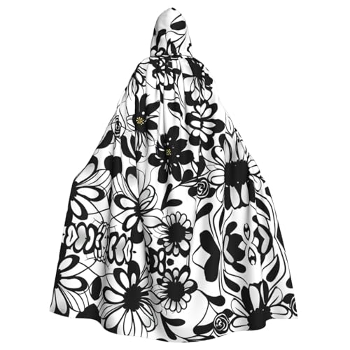 ERSDWRE Schwarzer und weißer Blumendruck, Halloween-Kapuzenumhang für Männer und Frauen, Kapuzenumhang für Mittelalter-Umhang, Kostüme, Cosplay ERSDWRE Schwarzer und weißer Blumendruck, Halloween-Kapuzenumhang für Männer und Frauen, Kapuzenumhang für Mittelalter-Umhang, Kostüme, Cosplay von ERSDWRE