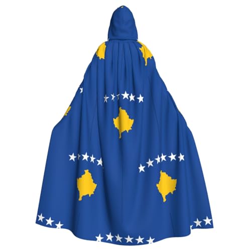 ERSDWRE Umhang mit Kapuze, Motiv: Flagge des Kosovos, Halloween, Mittelalter-Umhang, Zauberer-Umhang, schwarzer Umhang, Hexenkostüm für Erwachsene von ERSDWRE