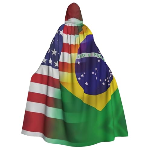 ERSDWRE Umhang mit amerikanischer und brasilianischer Flagge, Unisex, mit Kapuze, für Halloween, Cosplay, Kostüme, Robe, Karneval, Hexe, Vampir von ERSDWRE