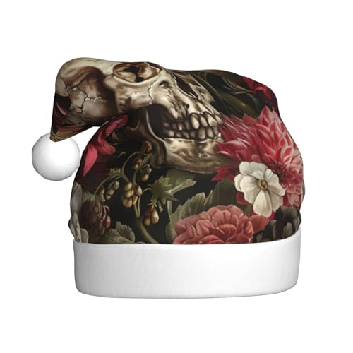 ERSDWRE Weihnachtsmütze mit floralem Totenkopf, Weihnachtsmannmütze, Erwachsene, Weihnachtsmütze für Neujahr, festliche Party, Kopfschmuck, Zubehör von ERSDWRE