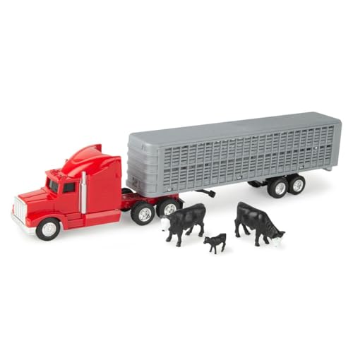 ERTL 1/64 Red Semi Truck mit Viehanhänger und Rindern von ERTL