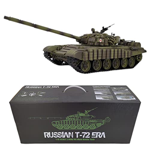 ERTY Ferngesteuerter Panzer Russischer T72 Kampfpanzer 1:16 2.4G RC Panzer mit Schussfunktion Rauch Sound Licht, Modellbau Panzer Militär Panzer Spielzeug, 65 x 23,5 x 18 cm von ERTY