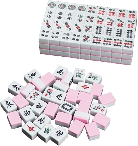 ERVDKXCOI Majong Set, Kacheln Mahjong Set Portable Chinese T 30 mm kleine tragbare Reise-Entertainment-Mahjong-Mahjong-Mahjong-Fliesen for den Haushalt, Pink von ERVDKXCOI