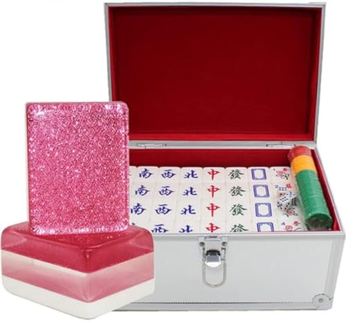 ERVDKXCOI Majong Set, Kacheln Mahjong Set Portable Chinese T Kristall-Mahjong mit 144 gravierten Spielsteinen for klassisches Reisespielzeug, Geschenkidee als Mahjong-Spielstein von ERVDKXCOI