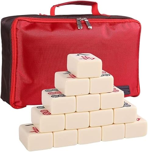 ERVDKXCOI Majong Set, Kacheln Mahjong Set Portable Chinese T MahJongg-Fliesenset, chinesisches Mahjong, 144 nummerierte elfenbeinfarbene Fliesen, große Fliese mit Tragetasche von ERVDKXCOI