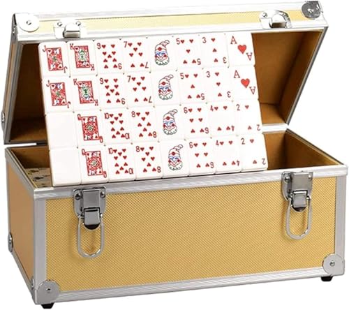 ERVDKXCOI Majong Set, Kacheln Mahjong Set Portable Chinese T Neuestes Mahjong-Set for Fliesenspiele, Poker-Mahjong, kollisionssichere Metallverpackung, verschleißfestes Mahjong-Set von ERVDKXCOI