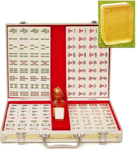 Majong Set, Kacheln Mahjong Set Portable Chinese T Mahjong-Fliesen, Haushalt, handbetäubt, Mahjong-Fliesen, Kristallgold, Seide, Mahjong-Hand, die lokale Gold-Mahjong-Fliesen spielt, transparent von ERVDKXCOI