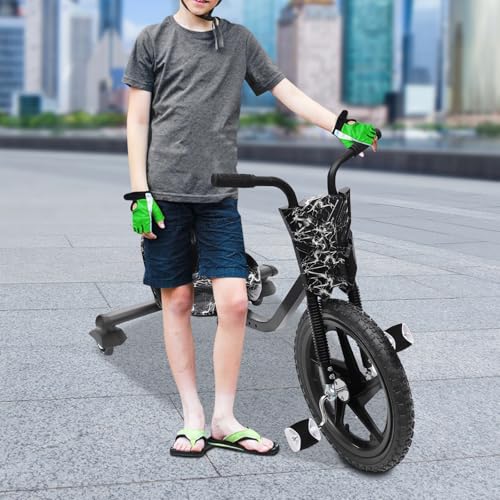 ERnonde 360° Drift Trike Pedal-Gokart für Kinder Auffahrbares Spielzeug für Jungen und Mädchen, Sitz Verstellbar Tret-Roller Drift Scooter, Schwarz von ERnonde