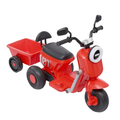 Kinder Motorrad Elektrisch, ERnonde Elektrofahrzeuge für Kinder im Alter von 2-6 Jahren, Elektro-Kinderfahrzeug aus PP, Kindermotorrad mit Erweiterte Korb, Bis von 50kg (Rot) von ERnonde