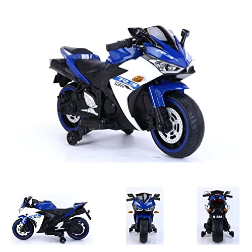 ES-TOYS Elektro Kindermotorrad 888-12V 4,5A Akku - mit Stützräder, Musik und Lichter (Blau) von ES-TOYS