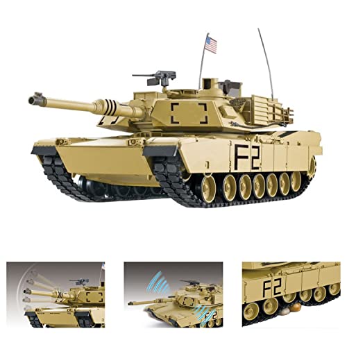 ES-TOYS Ferngesteuerter Panzer mit Schuss M1A2 Abrams Heng Long 1:16 mit Rauch&Sound + Stahlgetriebe + 2,4Ghz V7.0 - Upgrade Version von ES-TOYS