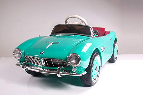 ES-TOYS Kinderfahrzeug - Elektro Auto BMW 507 Oldtimer - lizenziert - 12V7AH, 2 Motoren- 2,4Ghz Fernsteuerung, MP3, Ledersitz+Eva (Grün) von ES-TOYS