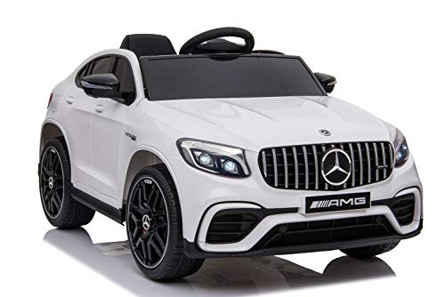 ES-TOYS Kinderfahrzeug - Elektro Auto Mercedes GLC63S - M - lizenziert - 12V7AH Akku,4 Motoren+ 2,4Ghz+Ledersitz+Eva (Weiss) von ES-TOYS