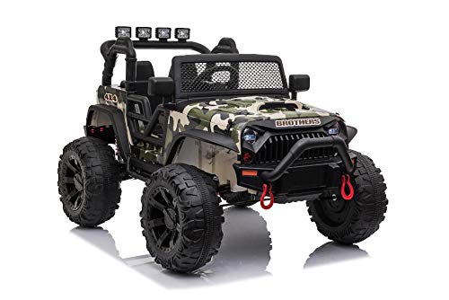 ES-TOYS Kinderfahrzeug - Elektro Auto Offroad mit 24V Akku und 2x200W Motoren Camouflage 2,4Ghz+Ledersitz+Eva (Camouflage) von ES-TOYS