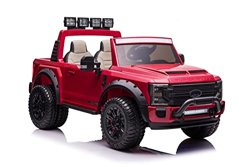 Elektro Kinderauto Ford Super Duty - lizenziert - 12V10AH Akku und 4 Motoren- 2,4Ghz + MP3 + Leder + Eva (Rot) von ES-TOYS