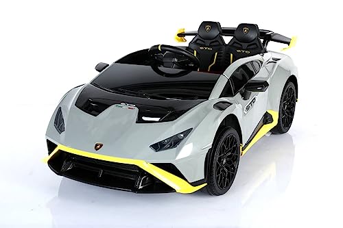 Elektro Kinderauto Lamborghini Huracan STO - lizenziert - 12V7A Akku, 2 Motoren- 2,4Ghz Fernsteuerung, MP3, Ledersitz+Eva (Grau) von ES-TOYS