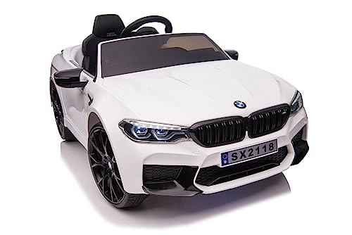 Elektro Kinderfahrzeug BMW M5 - lizenziert - 12V7A Akku, 2 Motoren- 2,4Ghz Fernsteuerung, MP3, Ledersitz+Eva (Weiss) von ES-TOYS