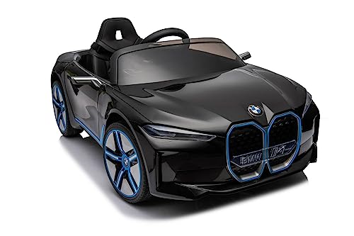 Elektro Kinderfahrzeug Design wie BMW i4 - lizenziert - 12V7A Akku, 2 Motoren- 2,4Ghz Fernsteuerung, MP3, Ledersitz+Eva (Schwarz) von ES-TOYS