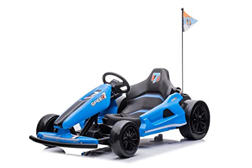 Kinder Elektroauto e-Gokart mit 24V und Driftfunktion + 2X 12V7A (24V7A) Akku und 2 Motoren -Blau (Blau) von ES-TOYS