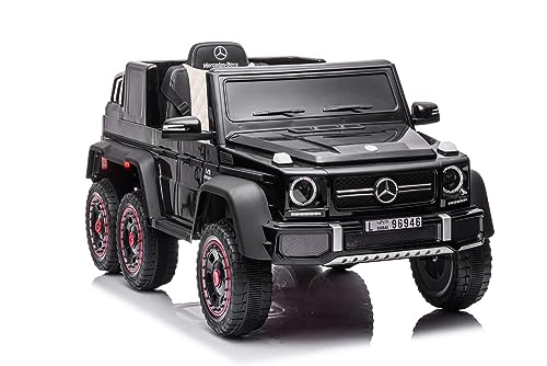 Kinderfahrzeug - Elektro Auto Design wie Mercedes G63 AMG 6x6 - lizenziert - 12V7AH Akku + 2,4Ghz+Ledersitz+Eva (Schwarz) von ES-TOYS