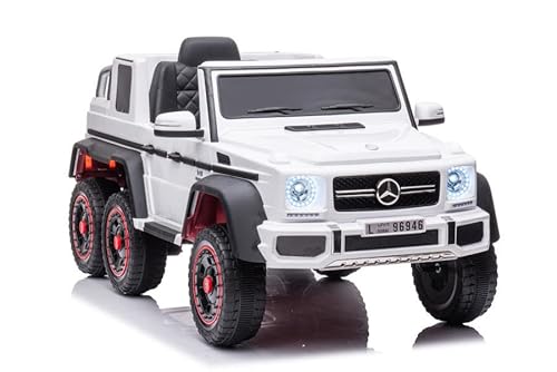 Kinderfahrzeug - Elektro Auto Design wie Mercedes G63 AMG 6x6 - lizenziert - 12V7AH Akku + 2,4Ghz+Ledersitz+Eva (Weiss) von ES-TOYS