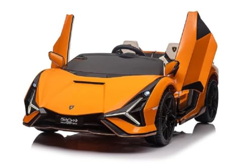 Kinderfahrzeug - Elektro Auto Lamborghini SIAN 2 Sitzer - lizenziert - 24V Akku, 4 Motoren- 2,4Ghz Fernsteuerung, MP3, Ledersitz+Eva -10kmh schnell (Orange) von ES-TOYS